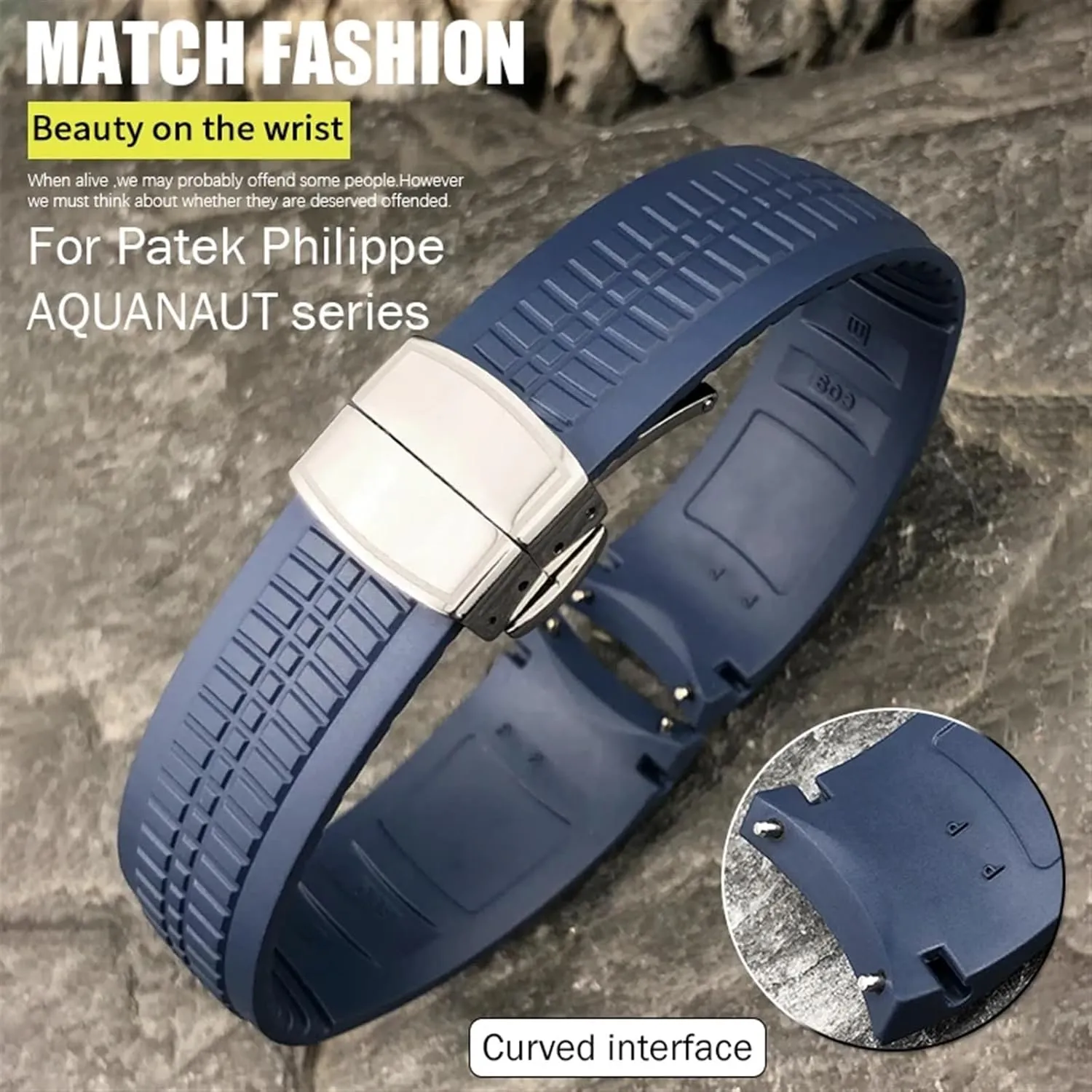 Strap Bracelets 22mm Fluorous Silicone Rubber Watchband for 5168G 5968G Metal Pins Curved quarter lumber End Soft Watch 