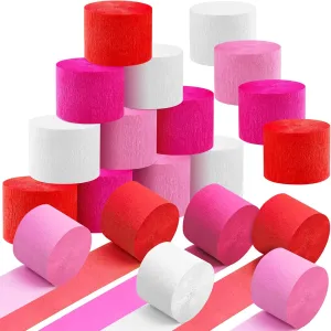 Streamers, 1640 Ft Crepe Paper Decorations for Valentine's Day Various Large Hanging Party Backdrop DIY Decoration, Red, White and strawberry spectator Pink DIY Supplies 82FT/Roll 20 Rolls Valentine's Day Crepe Paper 