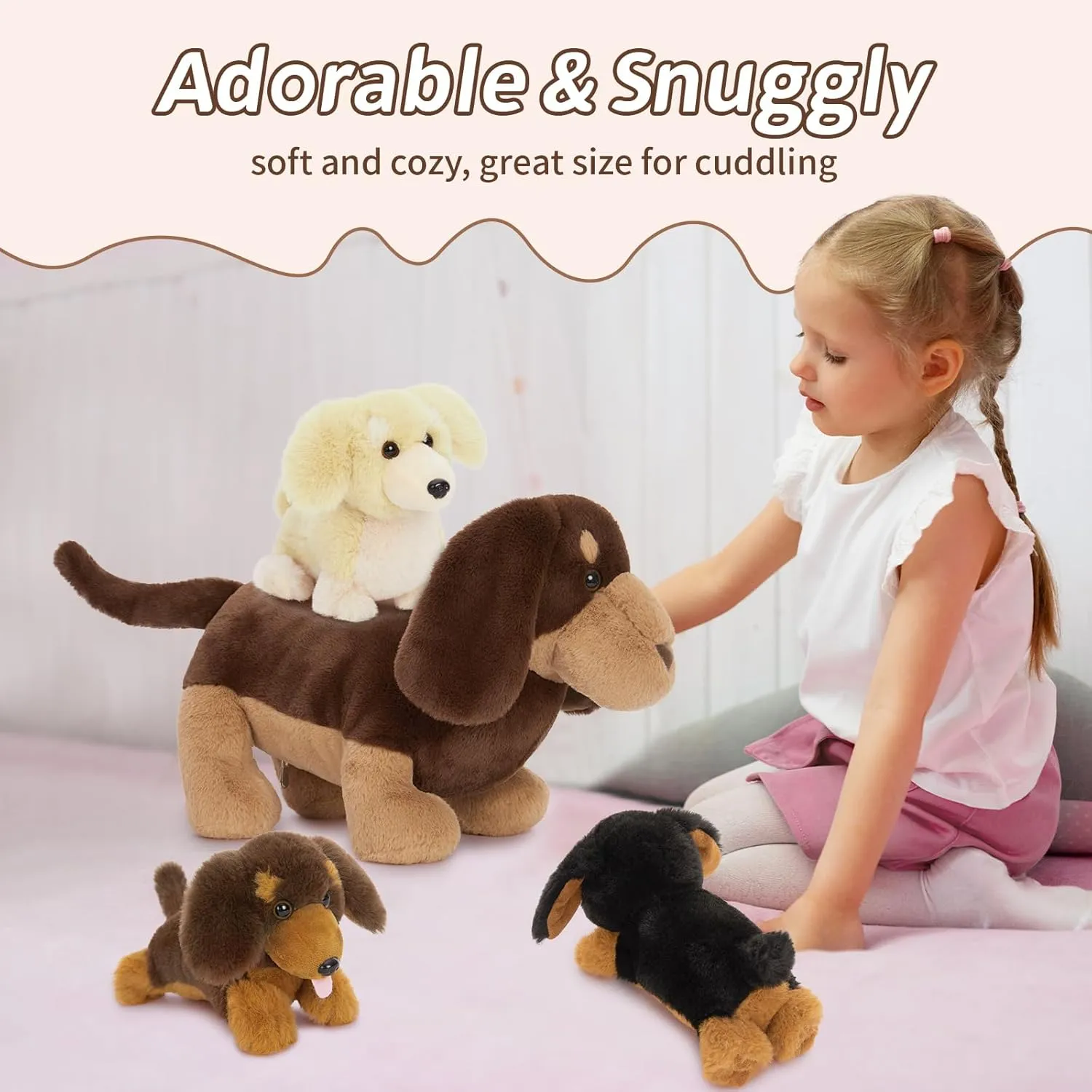 Stuffed Animal Birthday Gifts television proprietor floe championship scout for Kids Girls Boys Tezituor Dachshund Dog Stuffed Animal with 3 Babies,18" Weiner Dog Plush Toy Realistic Puppy 
