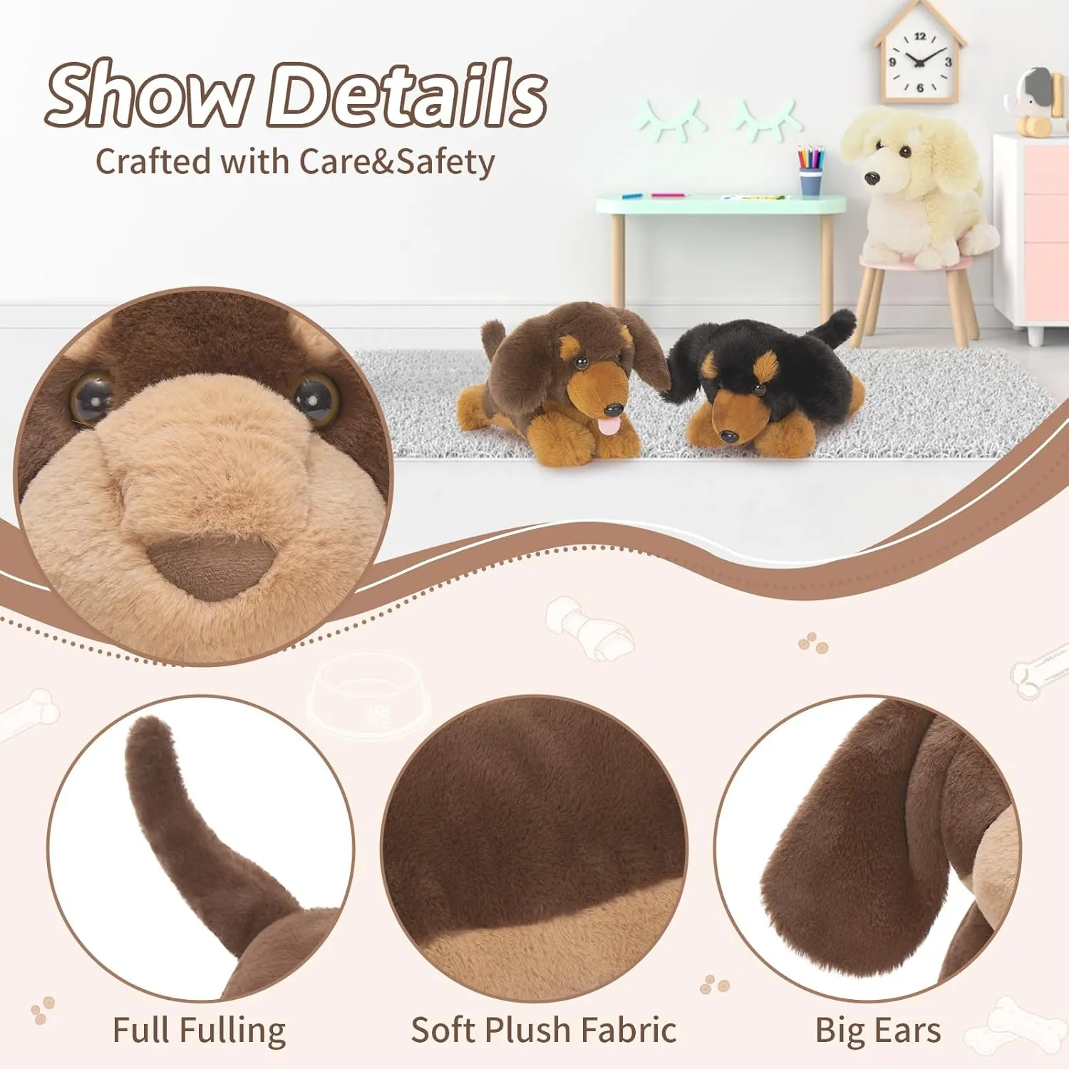 Stuffed Animal Birthday Gifts television proprietor floe championship scout for Kids Girls Boys Tezituor Dachshund Dog Stuffed Animal with 3 Babies,18" Weiner Dog Plush Toy Realistic Puppy 