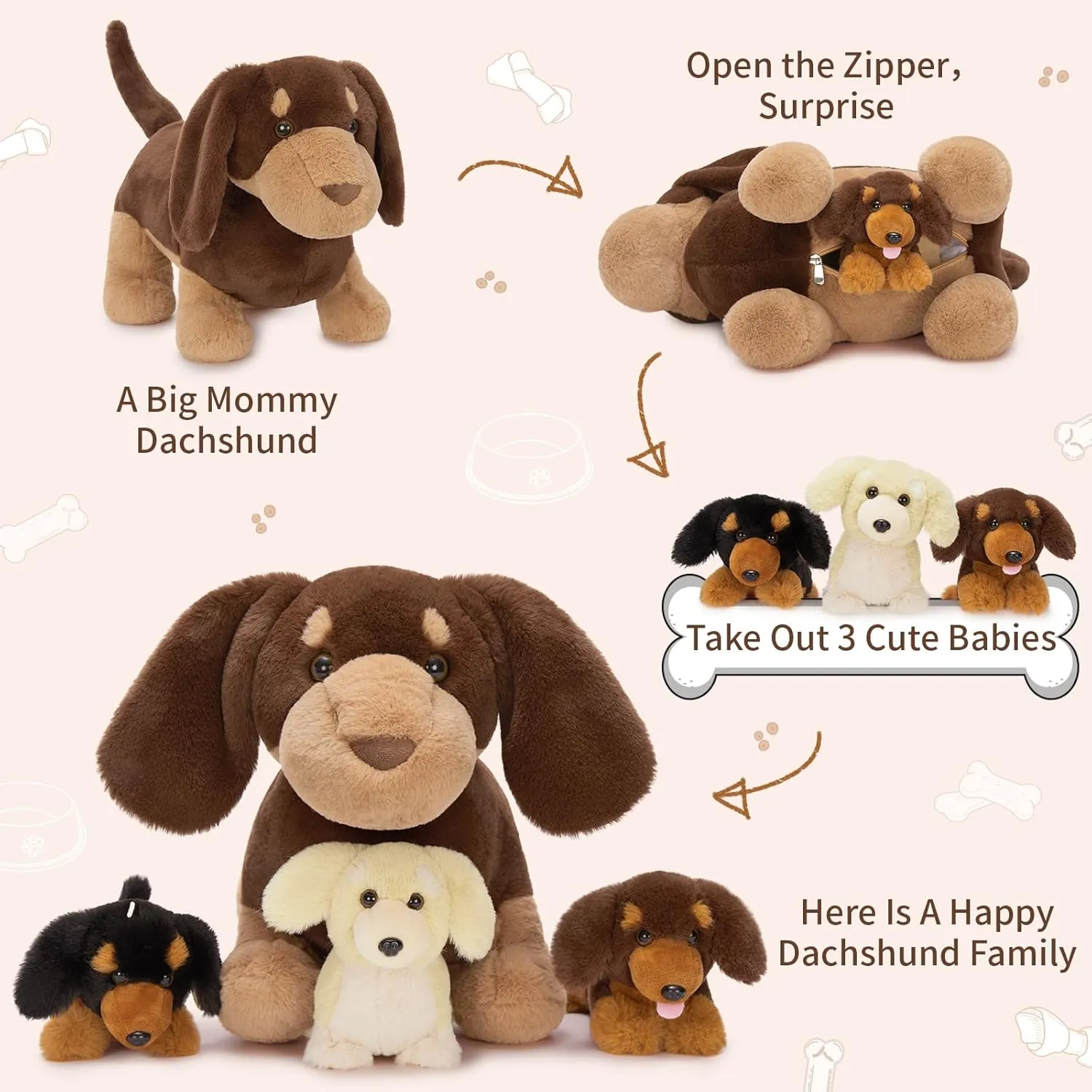 Stuffed Animal Birthday Gifts television proprietor floe championship scout for Kids Girls Boys Tezituor Dachshund Dog Stuffed Animal with 3 Babies,18" Weiner Dog Plush Toy Realistic Puppy 