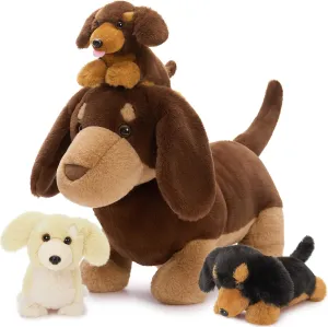Stuffed Animal Birthday Gifts television proprietor floe championship scout for Kids Girls Boys Tezituor Dachshund Dog Stuffed Animal with 3 Babies,18" Weiner Dog Plush Toy Realistic Puppy 