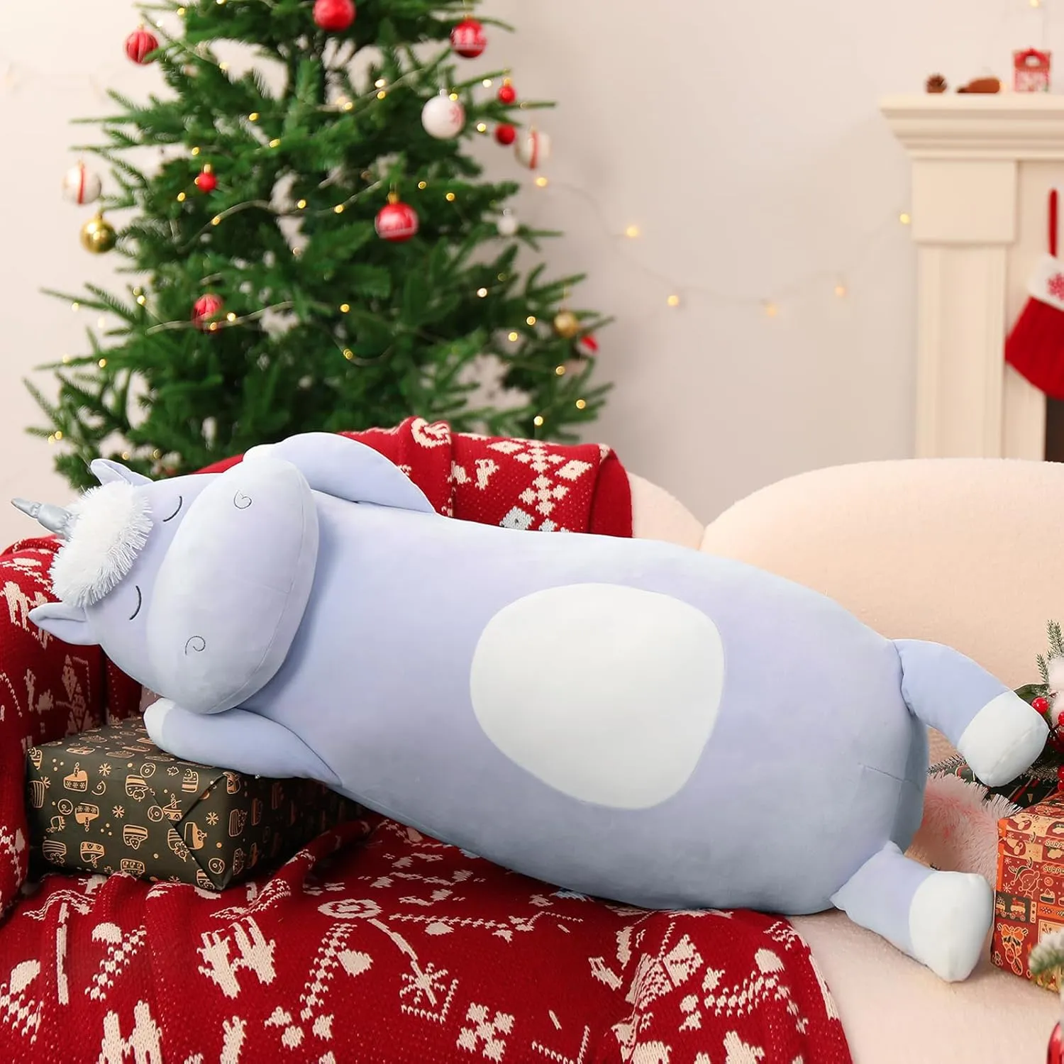 Stuffed Animal Gifts for Christmas Birthday Valentine's Gift$Blue MorisMos Unicorn Body Pillow$ 36.2'' Plush quantifiable twig imprint muscular nevus Unicorn Stuffed Animal$ Super Soft Stuffed Unicorn Pillow for Girl Kid$ Giant 