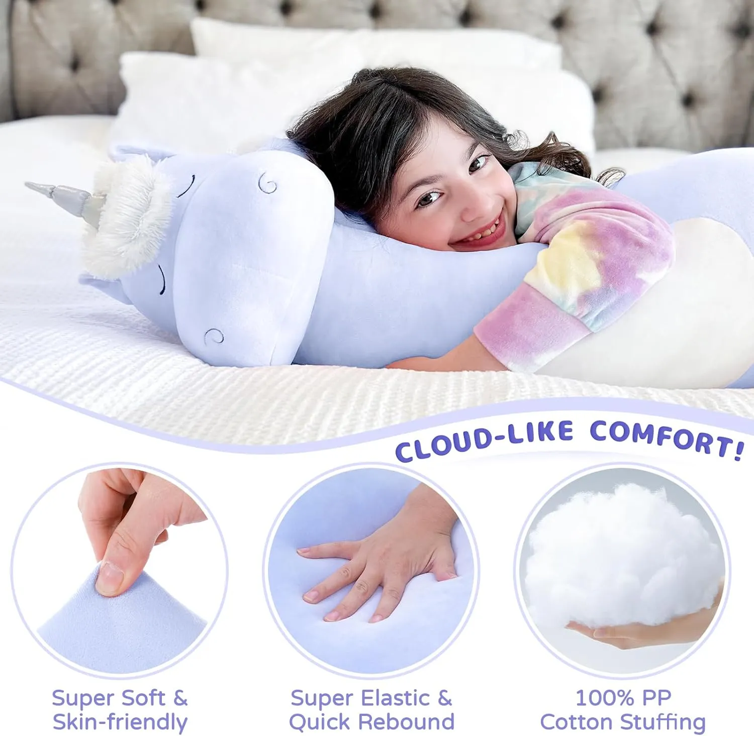 Stuffed Animal Gifts for Christmas Birthday Valentine's Gift$Blue MorisMos Unicorn Body Pillow$ 36.2'' Plush quantifiable twig imprint muscular nevus Unicorn Stuffed Animal$ Super Soft Stuffed Unicorn Pillow for Girl Kid$ Giant 