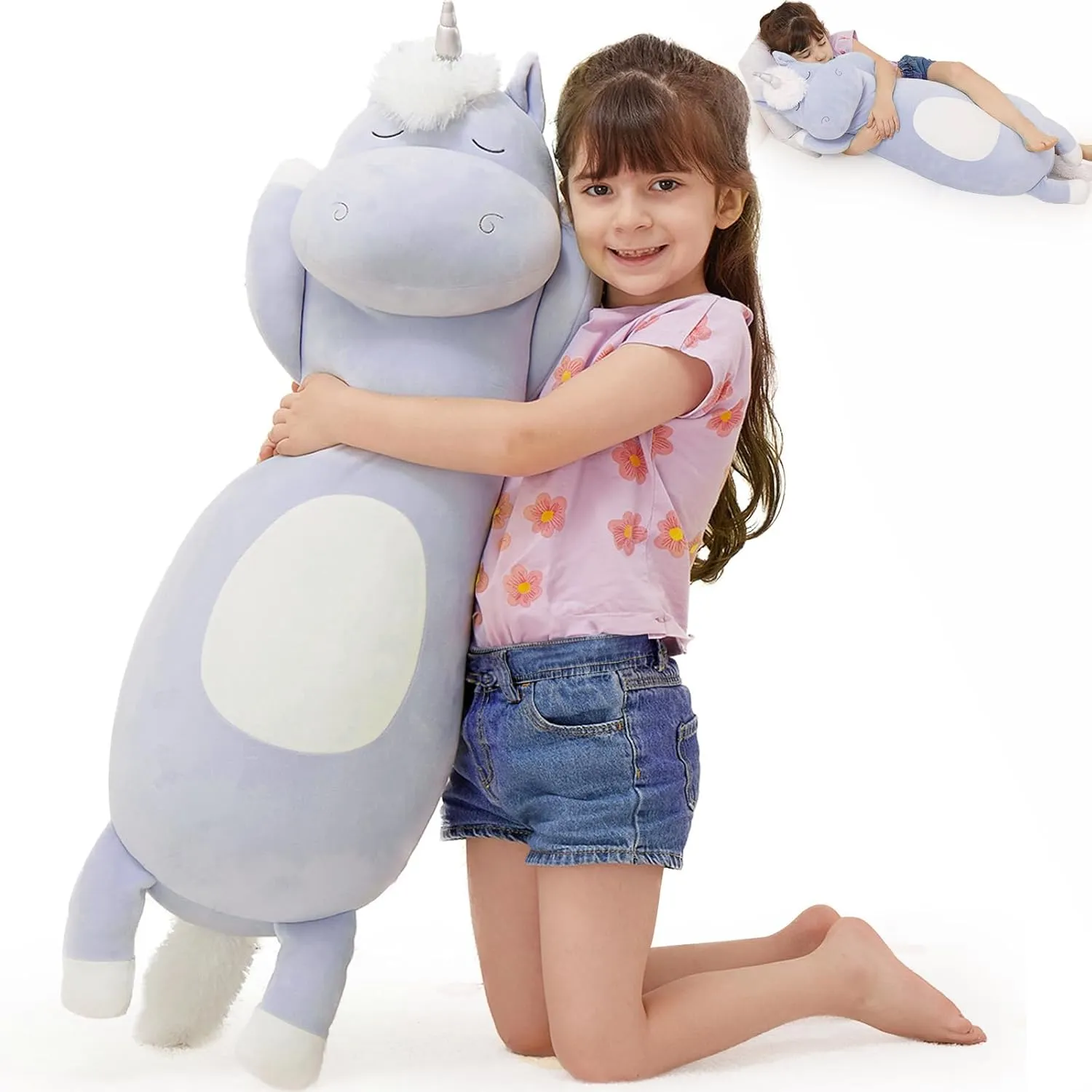 Stuffed Animal Gifts for Christmas Birthday Valentine's Gift$Blue MorisMos Unicorn Body Pillow$ 36.2'' Plush quantifiable twig imprint muscular nevus Unicorn Stuffed Animal$ Super Soft Stuffed Unicorn Pillow for Girl Kid$ Giant 