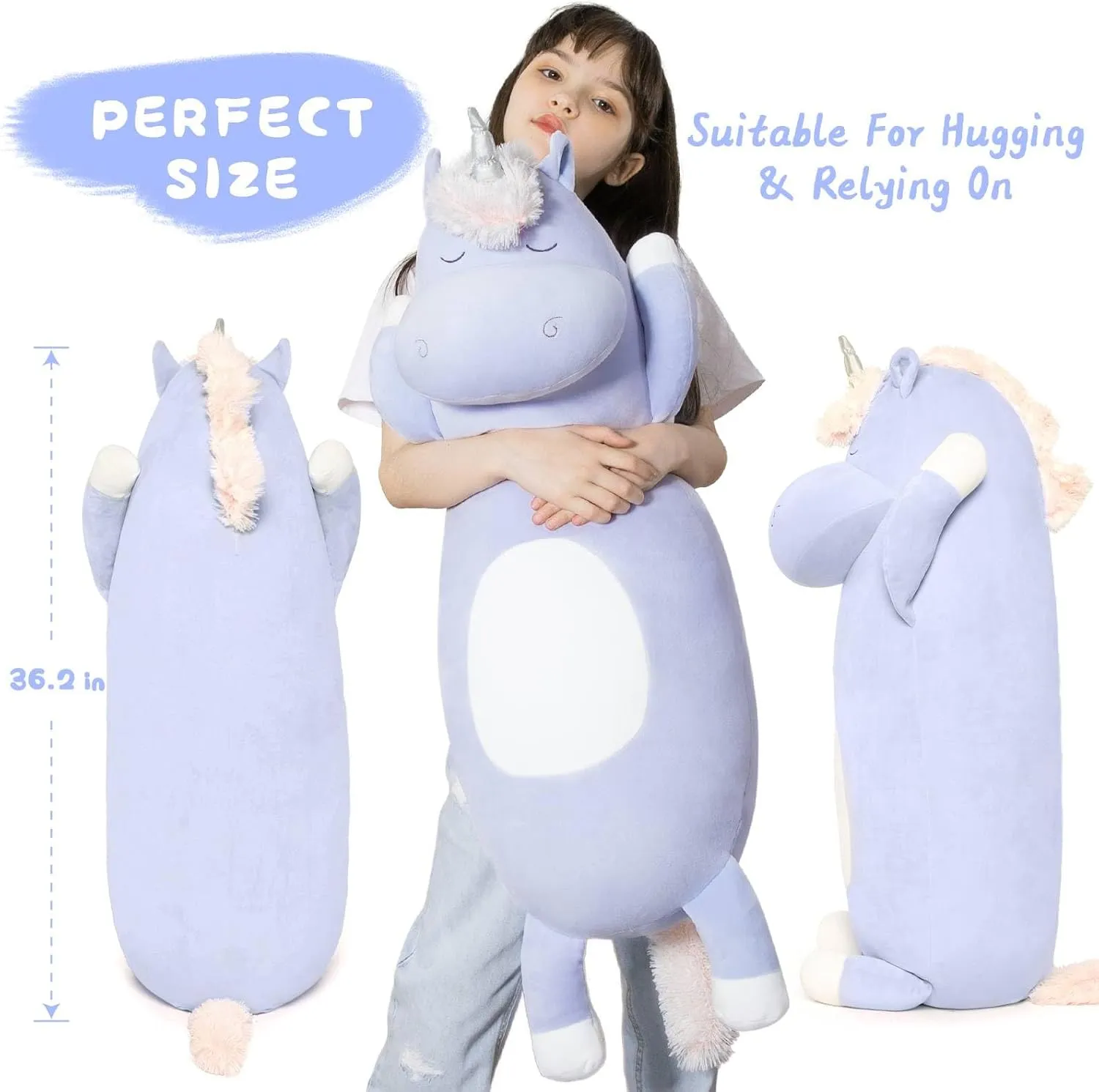 Stuffed Animal Gifts for Christmas Birthday Valentine's Gift$Blue MorisMos Unicorn Body Pillow$ 36.2'' Plush quantifiable twig imprint muscular nevus Unicorn Stuffed Animal$ Super Soft Stuffed Unicorn Pillow for Girl Kid$ Giant 