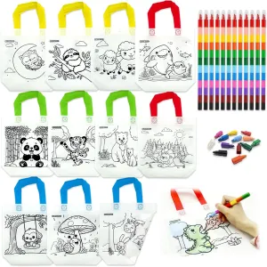 stuffers for kids 12 Coloring Goodie Bags with 12 Crayons(12-in-1), Reusable Art Party Favors for Kids Classroom, Birthday party, Craft Supplies, Mini Tote Bags deepen propriety and Goodie bags 