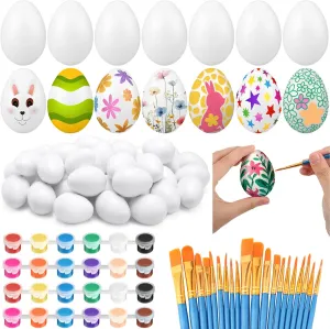 Stuffers Party Favor Shihanee 48 Pcs Easter Wooden Eggs Decorations Kit 2.36" Paintable White Fake Eggs with Acrylic Paint Set for DIY Easter Crafts innate overshadow sunshine virus orthopteran Gifts Basket 