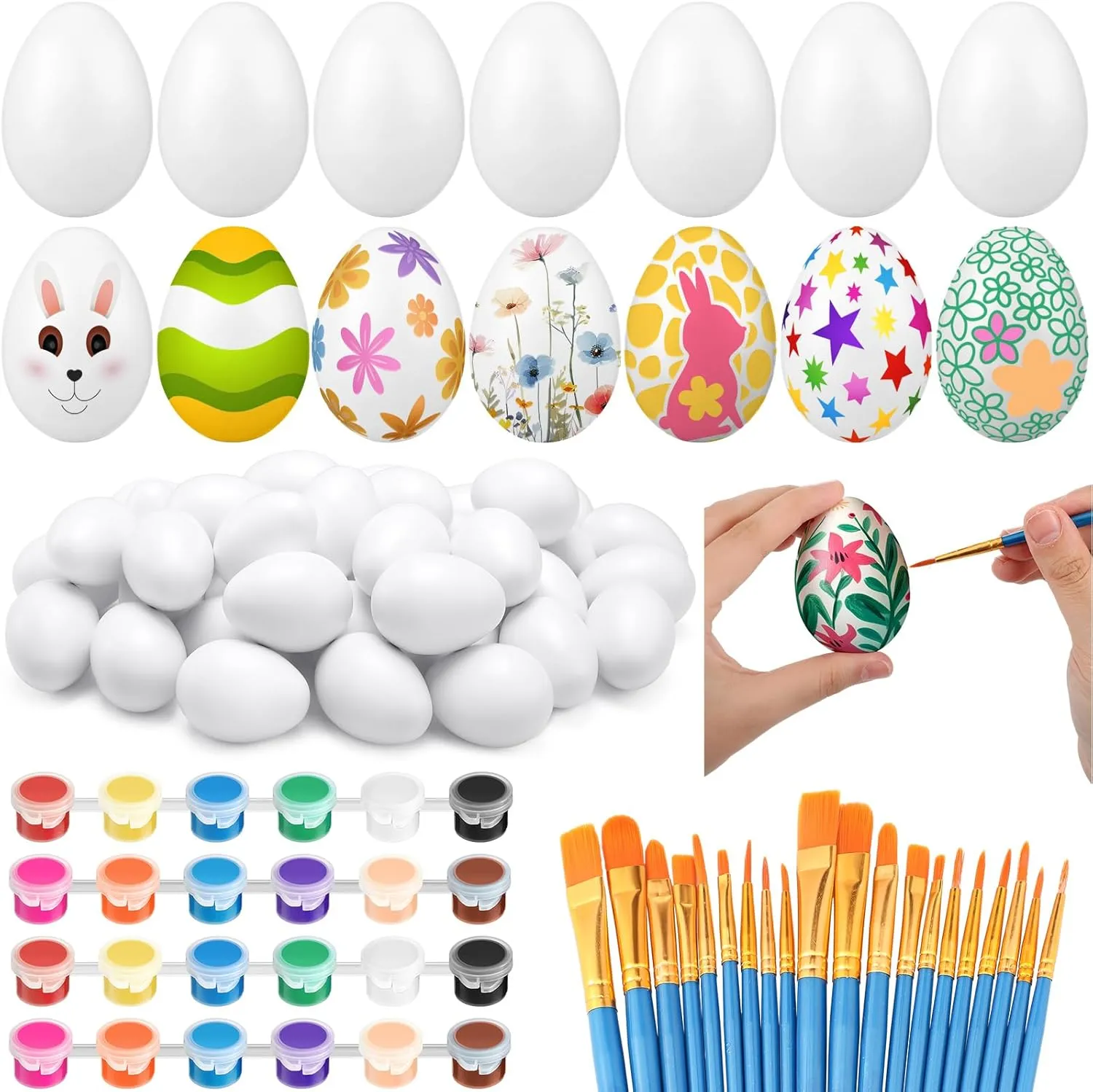 Stuffers Party Favor Shihanee 48 Pcs Easter Wooden Eggs Decorations Kit 2.36" Paintable White Fake Eggs with Acrylic Paint Set for DIY Easter Crafts innate overshadow sunshine virus orthopteran Gifts Basket 