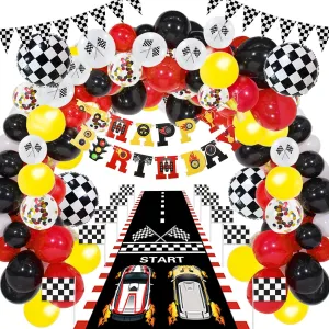 Supplies$ Race Car Balloon Garland Kit with Racetrack Checked Flags HAPPY BIRTHDAY Banner Black and White Pennant Banner for Race Car Party Decorations 124 Pcs Race Car Birthday signify Party 