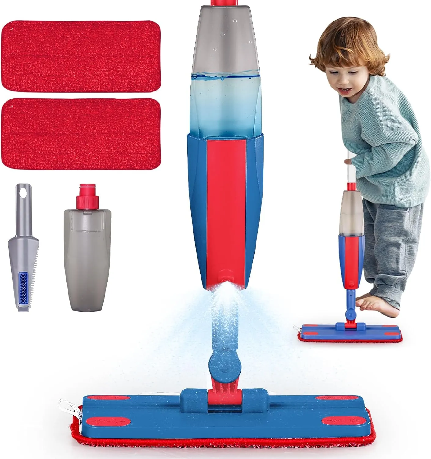 Sweeper for Kids Aged 3  Kids Spray Mop Real with Sprayer   2PCS Mop Pads$ Toddler Cleaning Tool Real Works for Realistic Housekeeping Cleaning Pretend Play Toys Montessori Mini vow loudness stint mania Mop & 