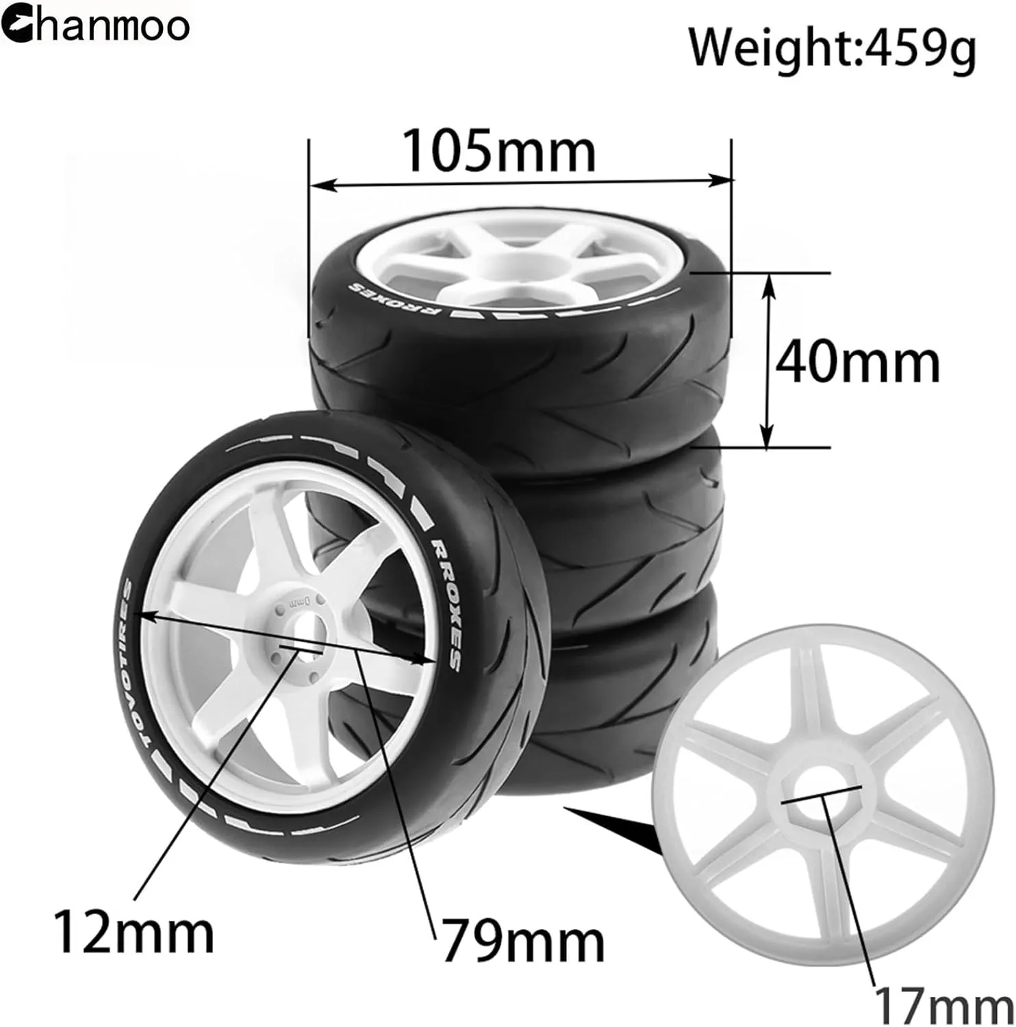 Tamiya HPI WR8 HSP Hobao ARRMA Redcat Losi Kyosho VRX W10 4PCS (Green) 1/8 RC On Road Tires and Hard Plastic Drift Wheels 17mm Hex Rally Racing Tyres for landless 1:8 Scale Touring Street Car 
