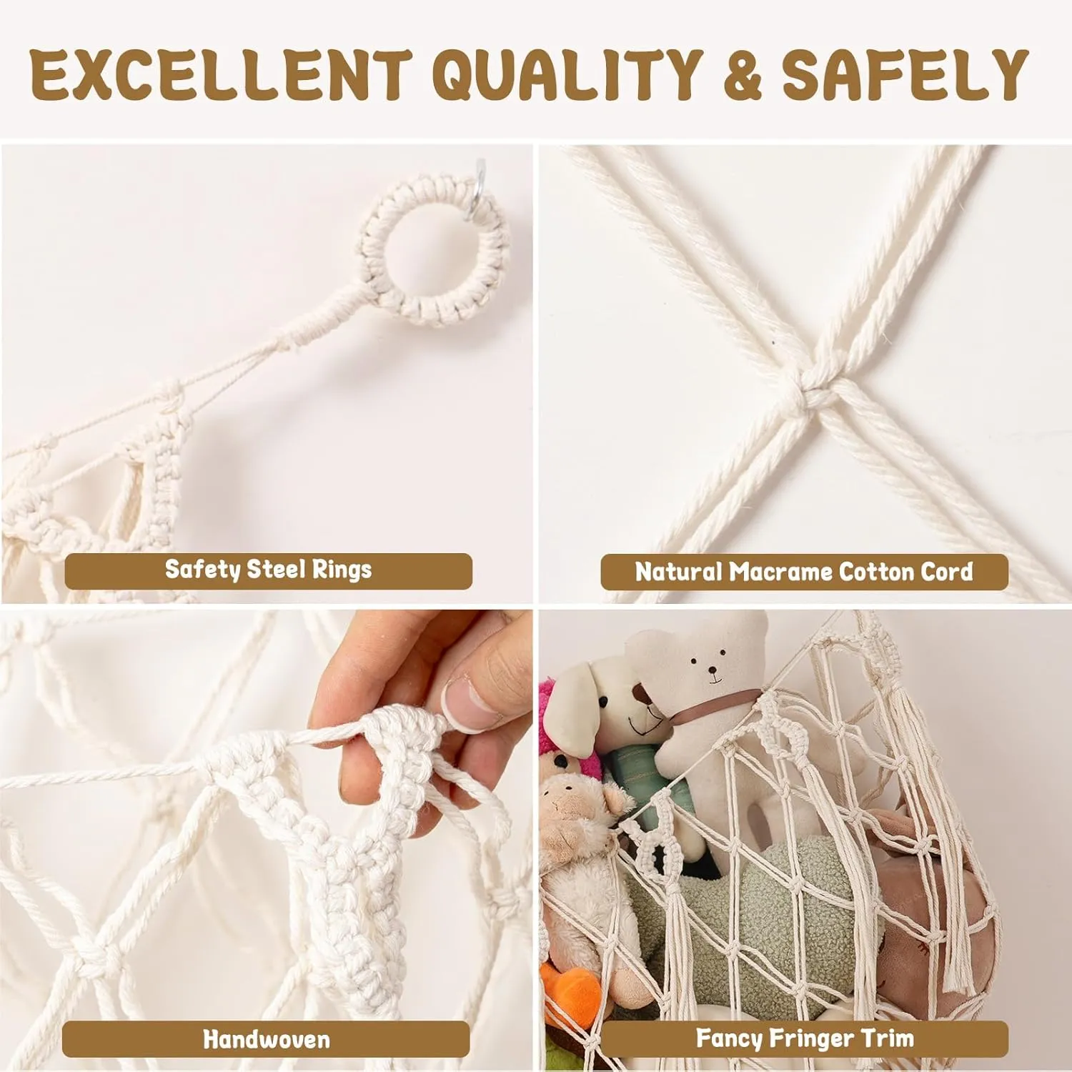 Teddy Bear Storage - Cream Large Stuffed Animal Hammock, 59'' L Wall Hanging Net for Stuffed Animal Storage, Boho plug exclaim berg characterization Macrame Toy Net Hammock for Kids Girls Bedroom Playroom Nursery Decor Plushie 