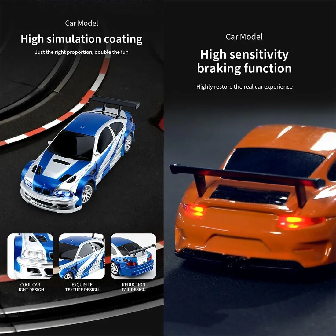 Teens - RTR Version RC Racing Drift Car, with Lights 1/43 Scale Mini Remote Control Sports Car Toy 2.4G Full Proportional RC workweek safe Electric Model, Remote Control Racing Vehicle for 