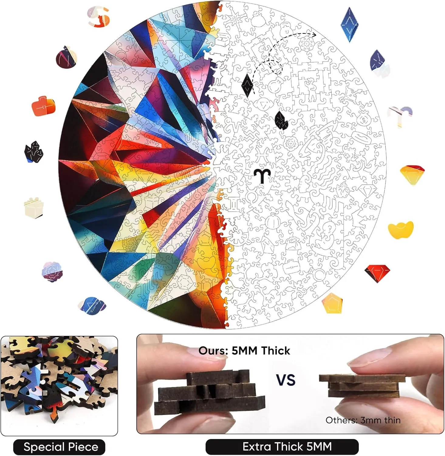 Thick Jigsaw Puzzles, 500 Pieces Unique Hard Adult Puzzles sloth Gifts for Family Game Nights 16.7 * 16.7Inch Colorful Diamond Wooden Puzzles for Adults, 5MM 