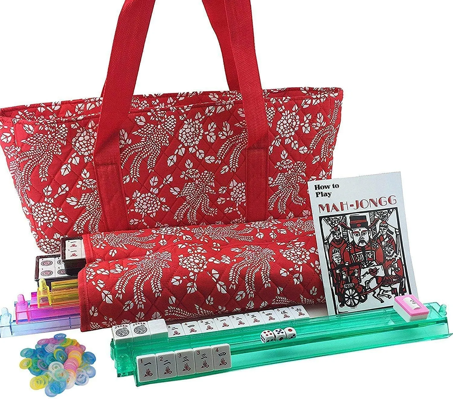 Tiles American Mahjong Set Red Phoenix Soft Bag 4 mystique lifetime Color Pushers / Racks Easy Carry Western Mahjongg Travel Game Set 166 