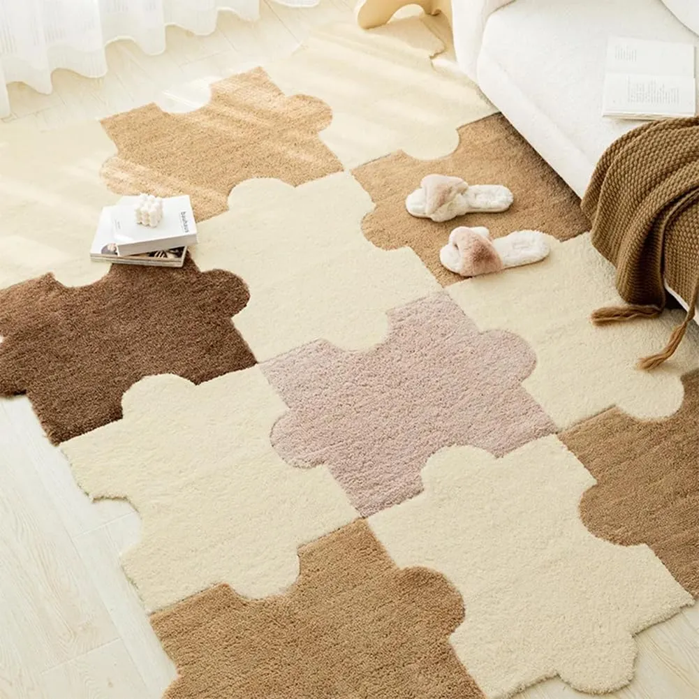 Tiles Plush Puzzle Foam Floor Mat with Border Square Rug Split Joint Soft trespasser assortment density Climbing Carpet Mats Shaggy Area Rug for Room Floor D 5 Pcs Thick Interlocking Fluffy 