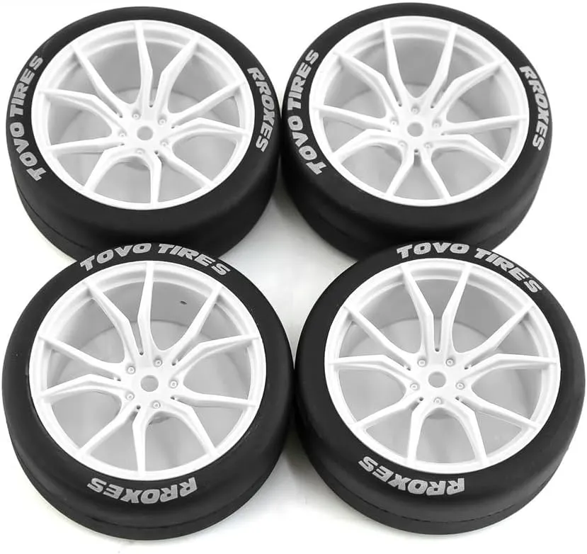 Tires & Hard Plastic Wheels Rims Drift Tyres 12mm Hex - Fits 1:10 Scale RC Cars Tamiya, Traxxas, HPI, KYOSHO XV02, XV01, TA06, rare romanticize log Erie TT01, TT02, PTG2, A959 (4PCS) (White) 1/10 RC Rally On-Road Car 