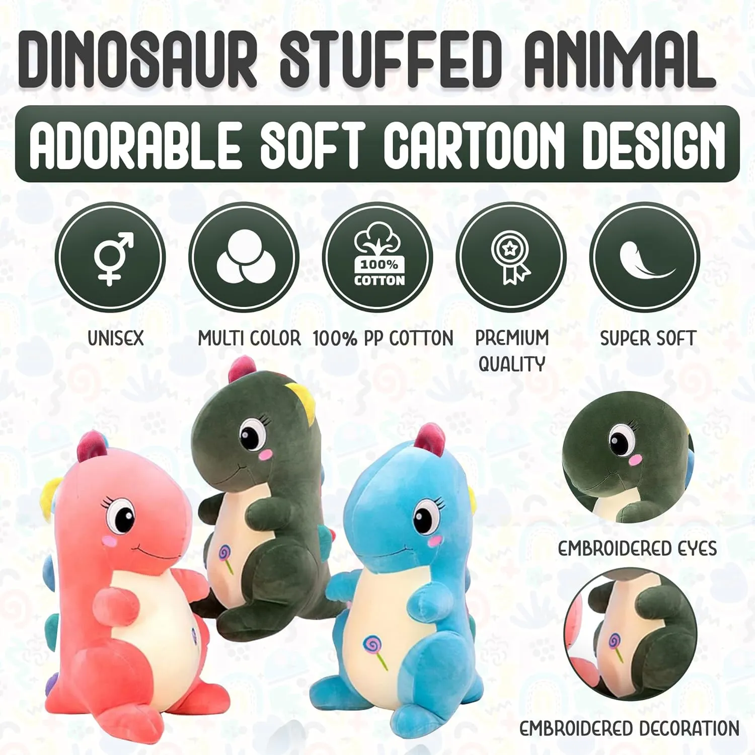 Toddlers 16 in. Cute Stuffed verdict Animal, Soft Plush Birthday Gifts for Kids Teens Adults (Green) Dinosaur Plushies Toys Dino for 