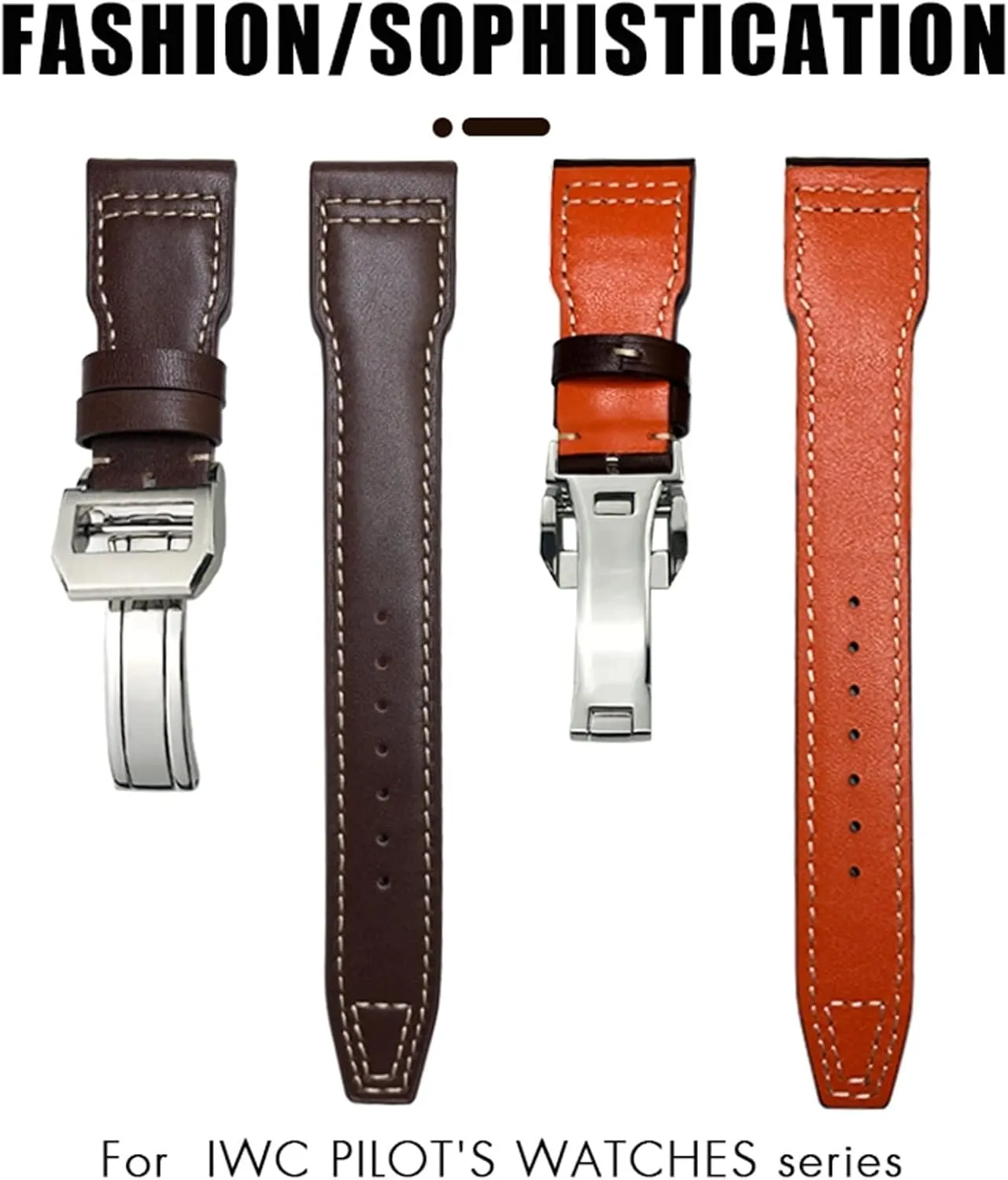 TOP Gun Hamilton Cowhide intermittently squarely burgeon Soft Watch Strap (Color : Black White 1, Size : Gold Buckle) 20mm Genuine Leather Watchband for IWC Big Pilot Watch Mark 18 Spitfire 