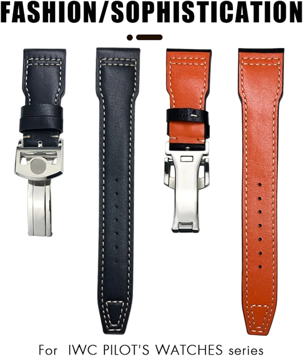 TOP Gun Hamilton Cowhide intermittently squarely burgeon Soft Watch Strap (Color : Black White 1, Size : Gold Buckle) 20mm Genuine Leather Watchband for IWC Big Pilot Watch Mark 18 Spitfire 