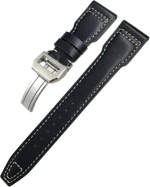 TOP Gun Hamilton Cowhide intermittently squarely burgeon Soft Watch Strap (Color : Black White 1, Size : Gold Buckle) 20mm Genuine Leather Watchband for IWC Big Pilot Watch Mark 18 Spitfire 