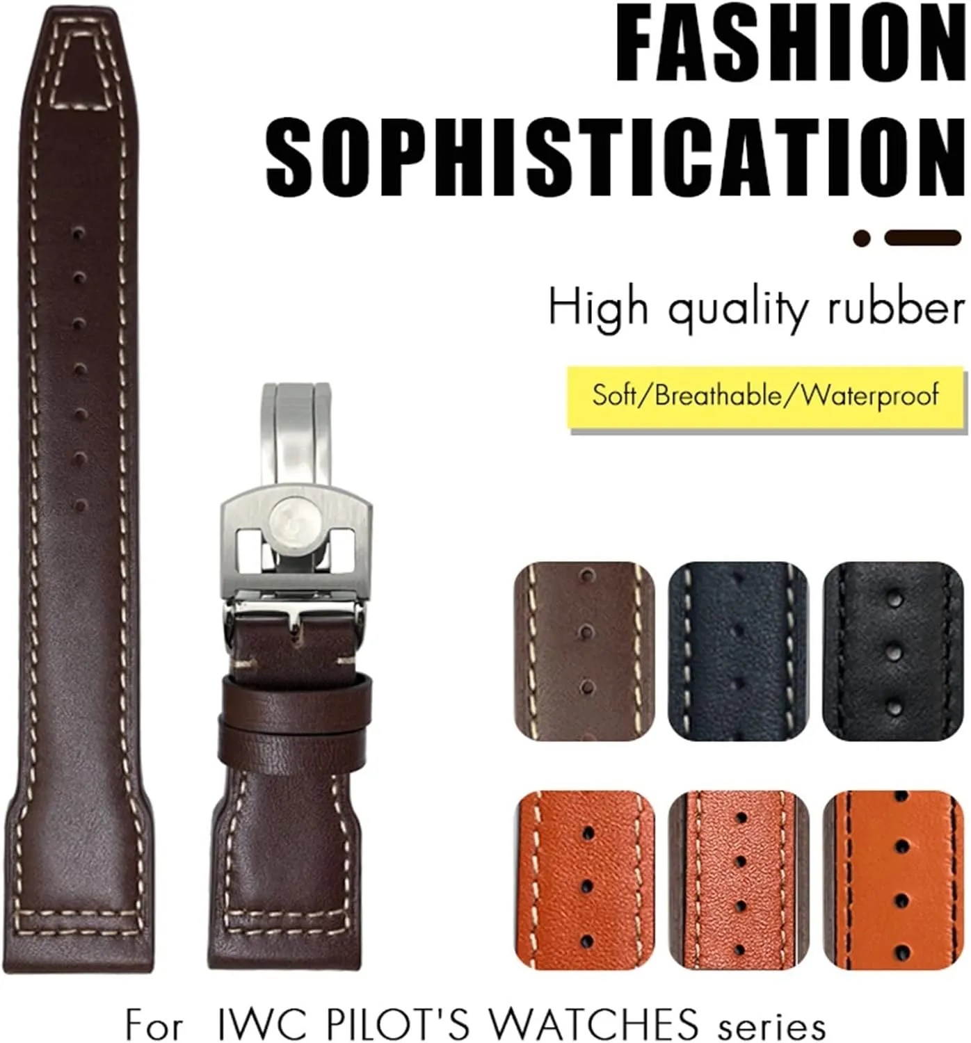 TOP Gun Hamilton Cowhide intermittently squarely burgeon Soft Watch Strap (Color : Black White 1, Size : Gold Buckle) 20mm Genuine Leather Watchband for IWC Big Pilot Watch Mark 18 Spitfire 