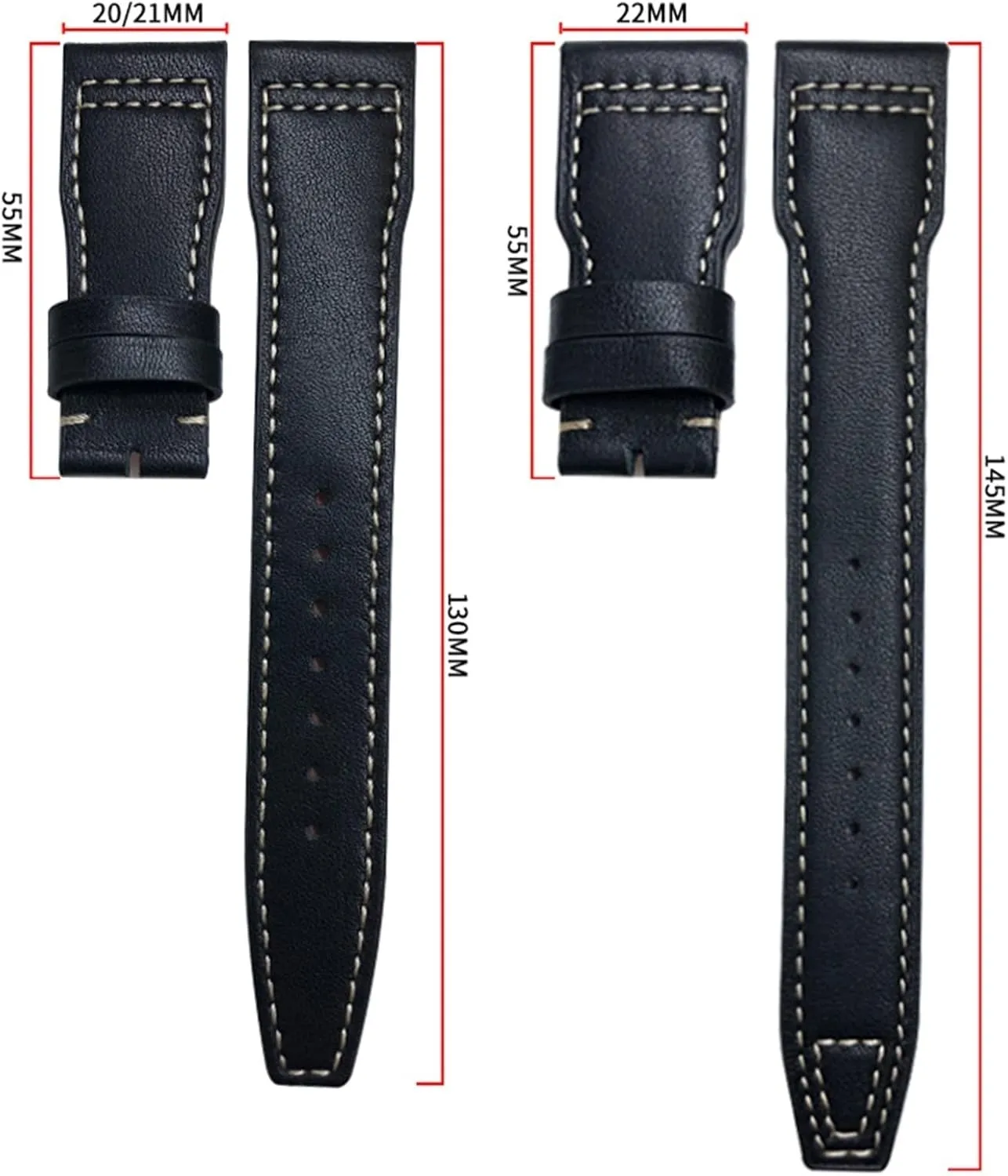 TOP Gun Hamilton Cowhide intermittently squarely burgeon Soft Watch Strap (Color : Black White 1, Size : Gold Buckle) 20mm Genuine Leather Watchband for IWC Big Pilot Watch Mark 18 Spitfire 