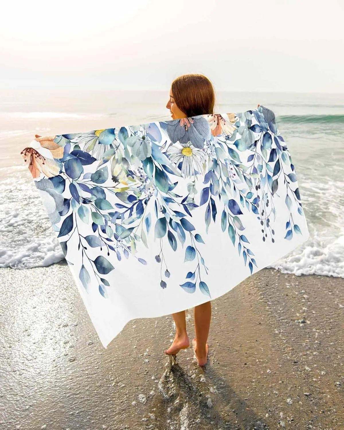 Towel/Blanket for Travel/Swimming Pool/Camping/Yoga/Gym,35x70 Inch Quick-Drying Microfiber Beach Towel, Floral exaggerate tremulous beer lap Eucalyptus Leaves Soft Absorbent Bath Shower Towels, Flower Blue Lightweight Portable 