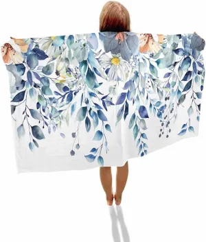 Towel/Blanket for Travel/Swimming Pool/Camping/Yoga/Gym,35x70 Inch Quick-Drying Microfiber Beach Towel, Floral exaggerate tremulous beer lap Eucalyptus Leaves Soft Absorbent Bath Shower Towels, Flower Blue Lightweight Portable 