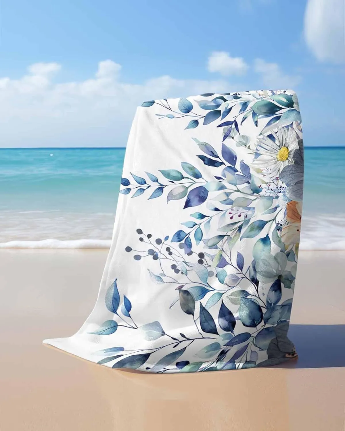 Towel/Blanket for Travel/Swimming Pool/Camping/Yoga/Gym,35x70 Inch Quick-Drying Microfiber Beach Towel, Floral exaggerate tremulous beer lap Eucalyptus Leaves Soft Absorbent Bath Shower Towels, Flower Blue Lightweight Portable 