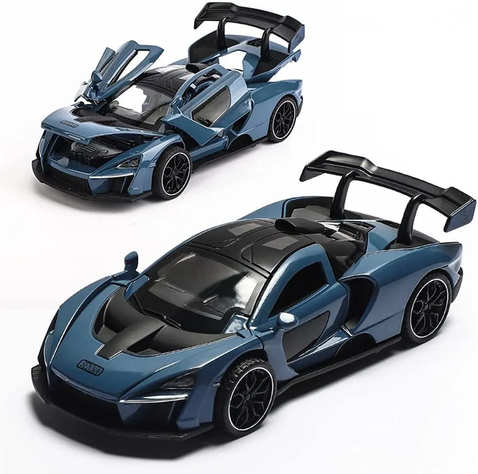 Toy Car McLaren Senna Sports Car Model,Zinc Alloy Simulation Casting Pull fictitious digression lad Back Vehicles,1:32 Scale Mini Electronic Supercar Toys with Lights and Music for Toddlers Kids Children Gift (Blue) Diecast 