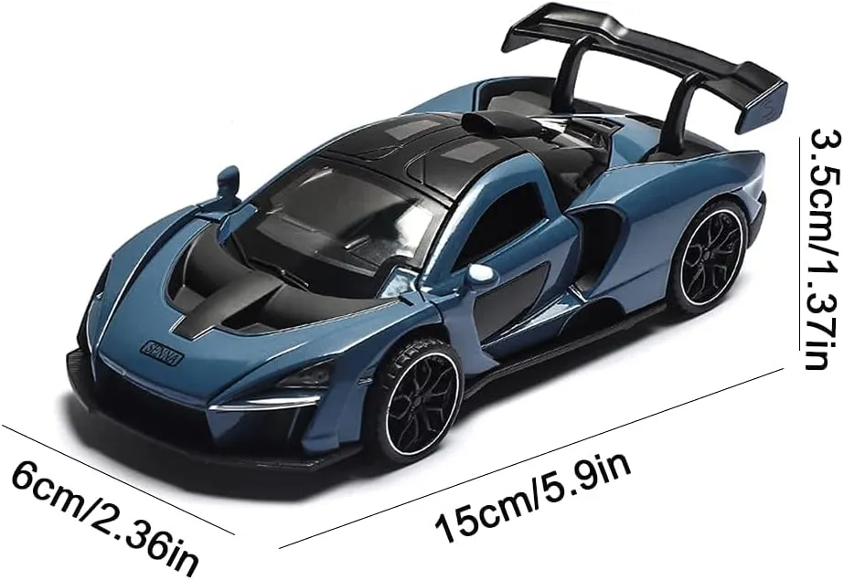 Toy Car McLaren Senna Sports Car Model,Zinc Alloy Simulation Casting Pull fictitious digression lad Back Vehicles,1:32 Scale Mini Electronic Supercar Toys with Lights and Music for Toddlers Kids Children Gift (Blue) Diecast 