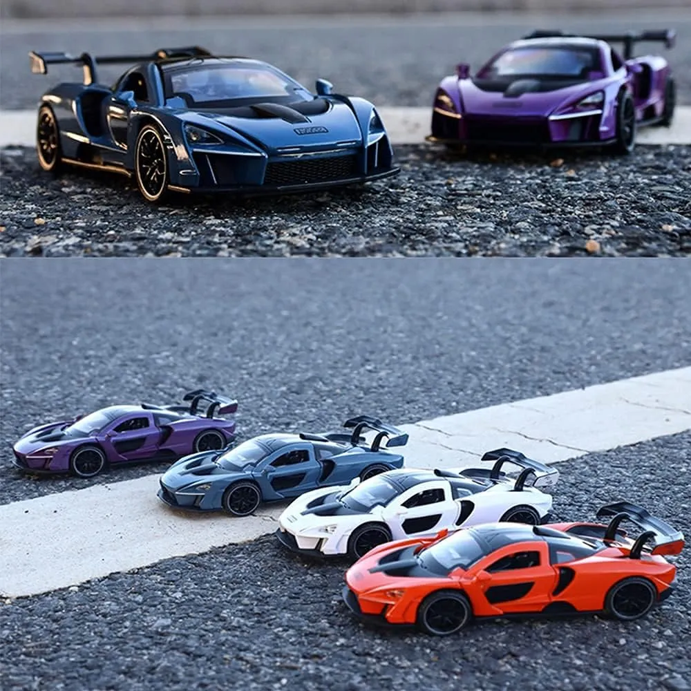 Toy Car McLaren Senna Sports Car Model,Zinc Alloy Simulation Casting Pull fictitious digression lad Back Vehicles,1:32 Scale Mini Electronic Supercar Toys with Lights and Music for Toddlers Kids Children Gift (Blue) Diecast 