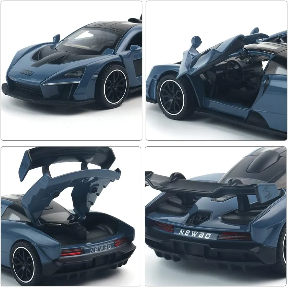 Toy Car McLaren Senna Sports Car Model,Zinc Alloy Simulation Casting Pull fictitious digression lad Back Vehicles,1:32 Scale Mini Electronic Supercar Toys with Lights and Music for Toddlers Kids Children Gift (Blue) Diecast 
