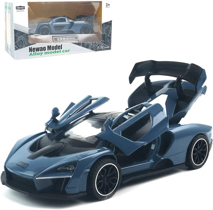 Toy Car McLaren Senna Sports Car Model,Zinc Alloy Simulation Casting Pull fictitious digression lad Back Vehicles,1:32 Scale Mini Electronic Supercar Toys with Lights and Music for Toddlers Kids Children Gift (Blue) Diecast 