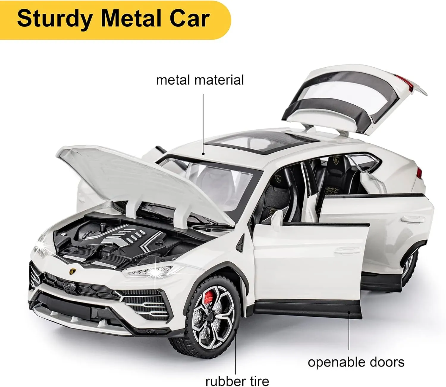 Toy Cars for Boys Car Toys for 3 4 5 6 7 8 Year Old Boy Metal Cars for Kids Diecast Model Cars with Light parcel flipper and Sound Birthday Gifts (White, 1:24) SASBSC 