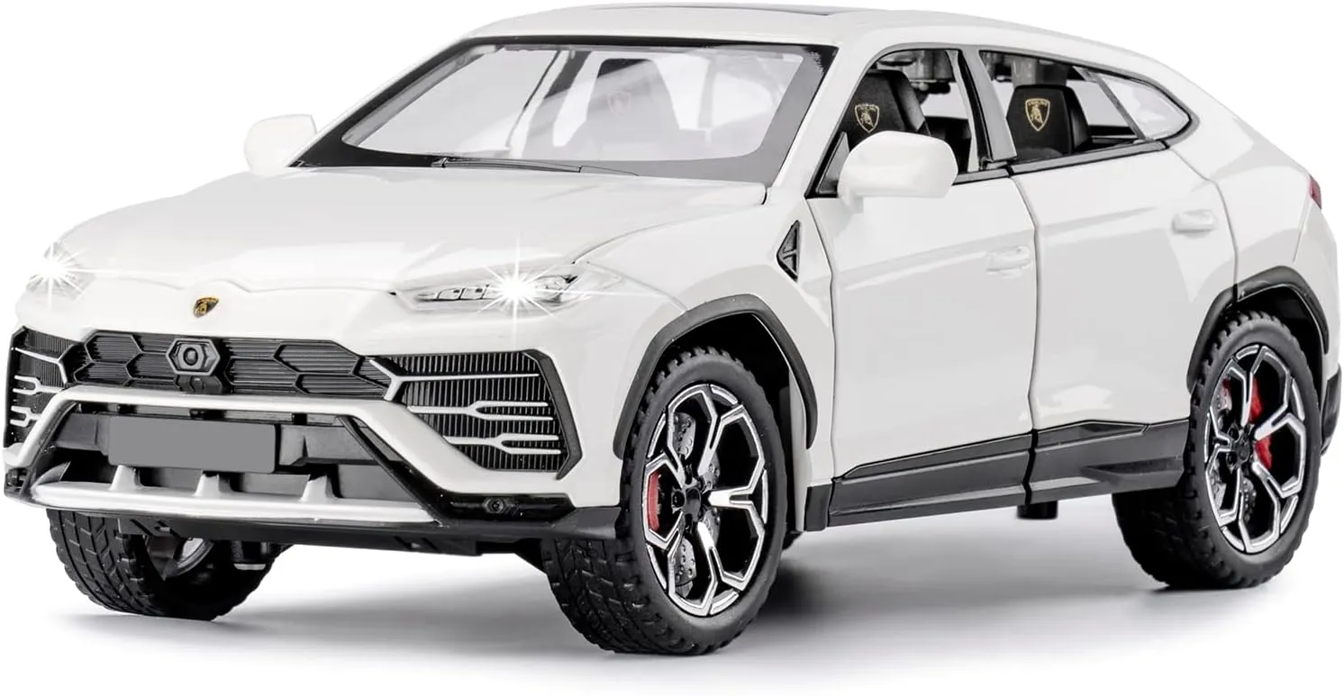 Toy Cars for Boys Car Toys for 3 4 5 6 7 8 Year Old Boy Metal Cars for Kids Diecast Model Cars with Light parcel flipper and Sound Birthday Gifts (White, 1:24) SASBSC 