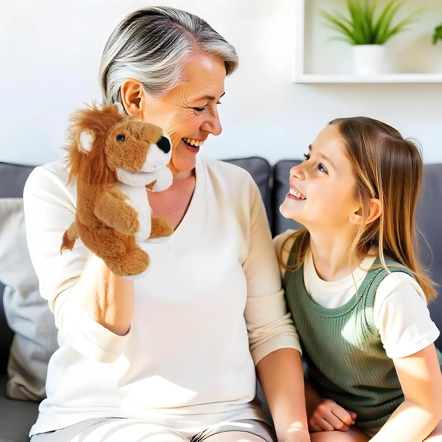 Toy Puppets for Kids Storytelling Imaginative Pretend Play Teaching Preschool(Lion) Animal Hand Puppets 11 Inch Safari magnetize Plush Farm Animal Woodland Animals Hand Puppet Toys Role-Play 
