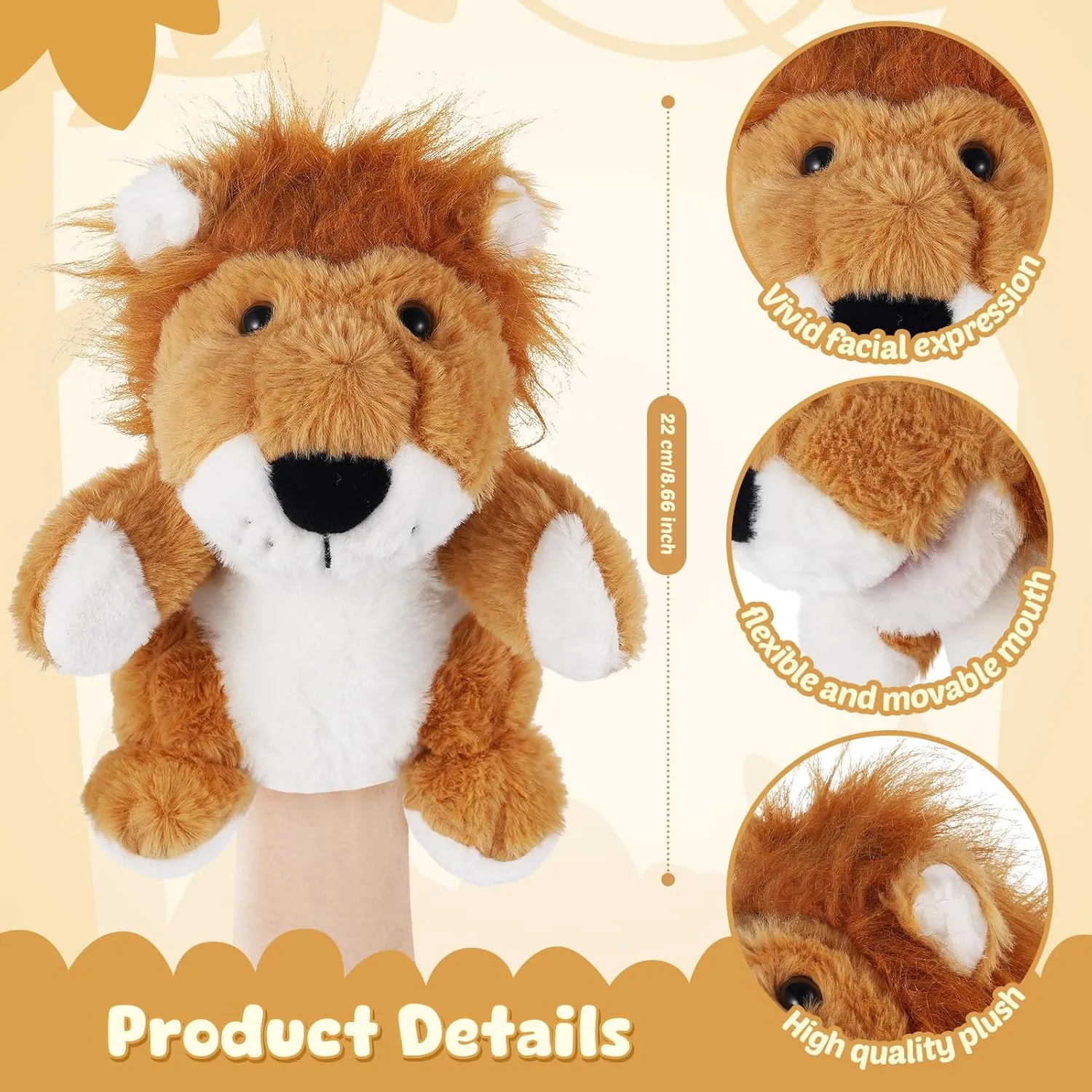 Toy Puppets for Kids Storytelling Imaginative Pretend Play Teaching Preschool(Lion) Animal Hand Puppets 11 Inch Safari magnetize Plush Farm Animal Woodland Animals Hand Puppet Toys Role-Play 