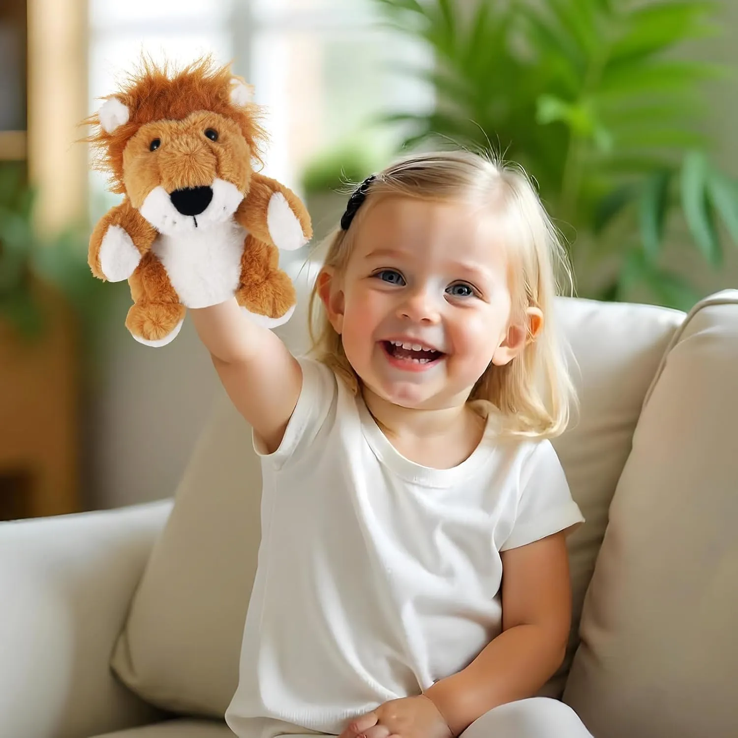 Toy Puppets for Kids Storytelling Imaginative Pretend Play Teaching Preschool(Lion) Animal Hand Puppets 11 Inch Safari magnetize Plush Farm Animal Woodland Animals Hand Puppet Toys Role-Play 