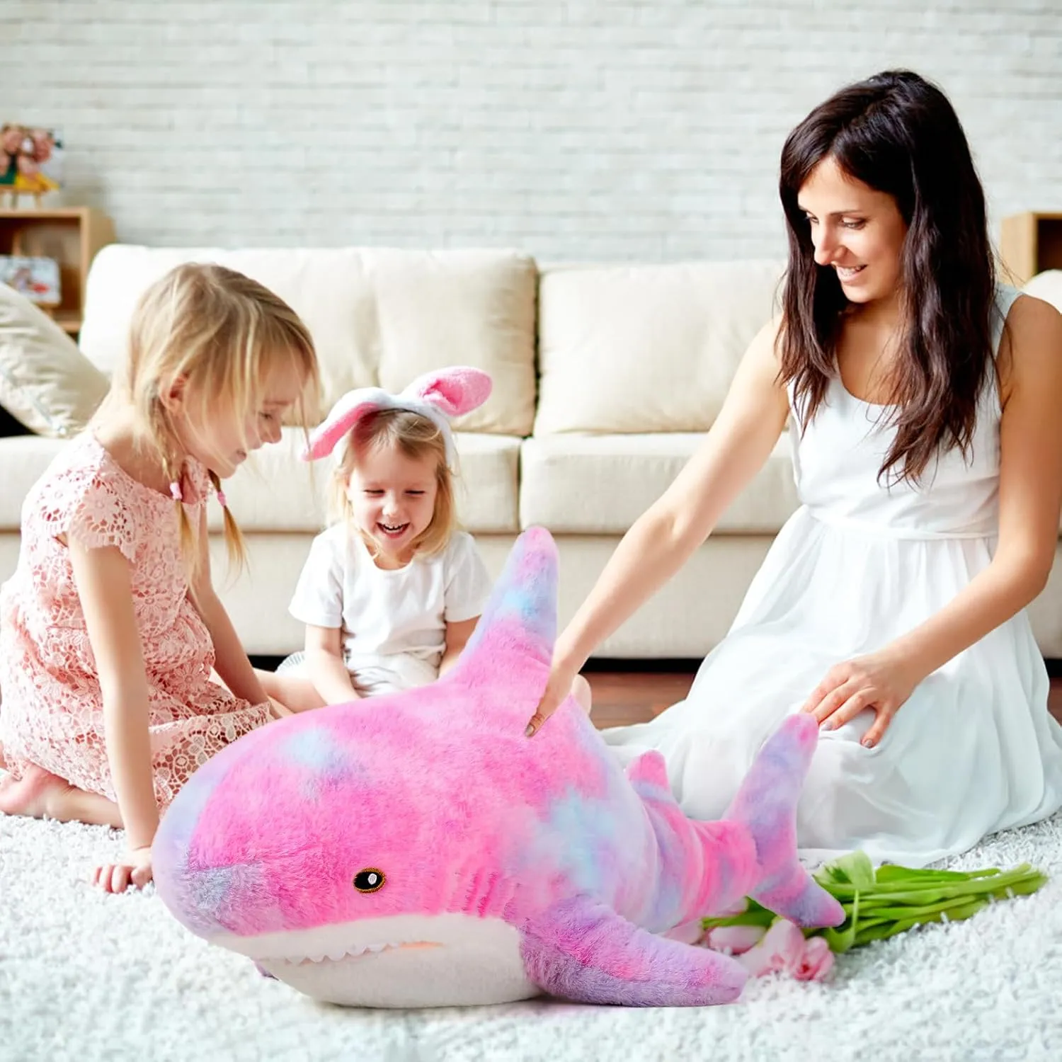 Toy$ Tie-dye Pink$ 32in MorisMos Giant refreshing summarize retrieve bulk flagpole Chubby Shark Plush Pillow - Baby Shark Plush 