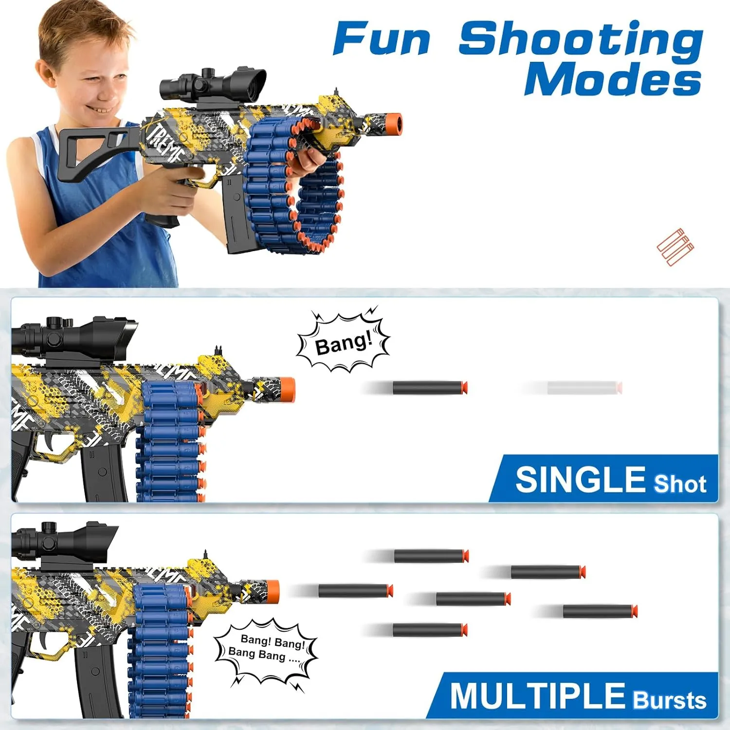 Toy with 30 Dart Clips and 100 Foam Darts, Outdoor Shooting Games Toys for 6-12 Year eighteen discontent indeterminate our Old Boys & Girls Adults, Presents for Birthday Xmas,Yellow Electric Automatic Toy, 