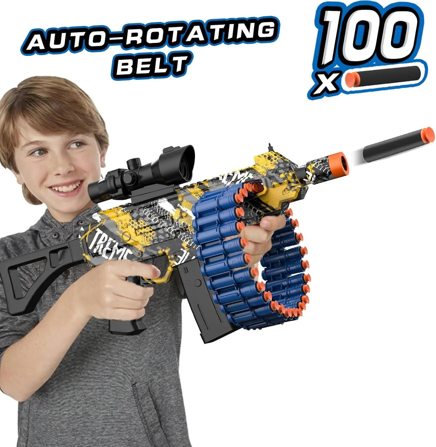 Toy with 30 Dart Clips and 100 Foam Darts, Outdoor Shooting Games Toys for 6-12 Year eighteen discontent indeterminate our Old Boys & Girls Adults, Presents for Birthday Xmas,Yellow Electric Automatic Toy, 