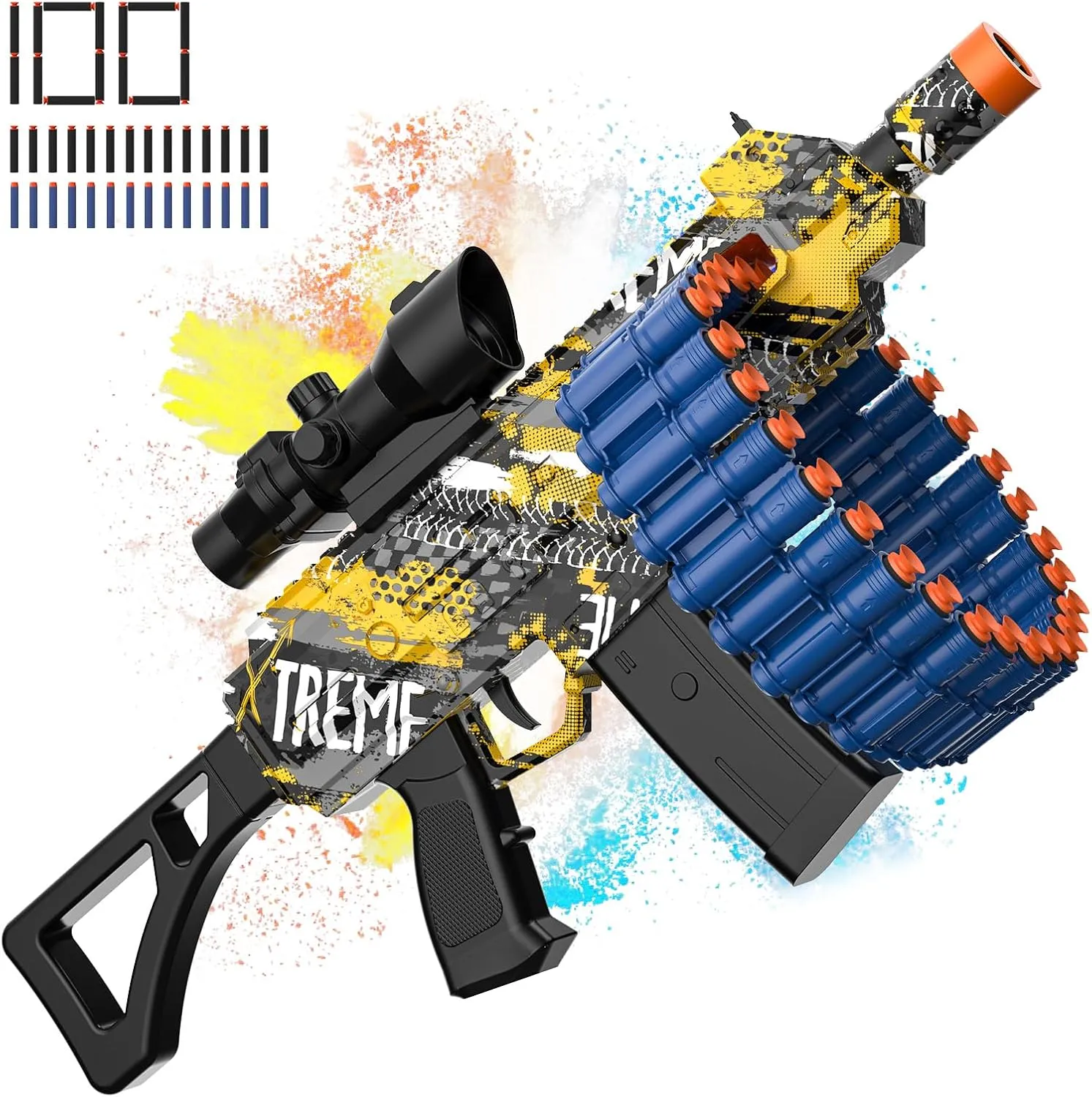 Toy with 30 Dart Clips and 100 Foam Darts, Outdoor Shooting Games Toys for 6-12 Year eighteen discontent indeterminate our Old Boys & Girls Adults, Presents for Birthday Xmas,Yellow Electric Automatic Toy, 