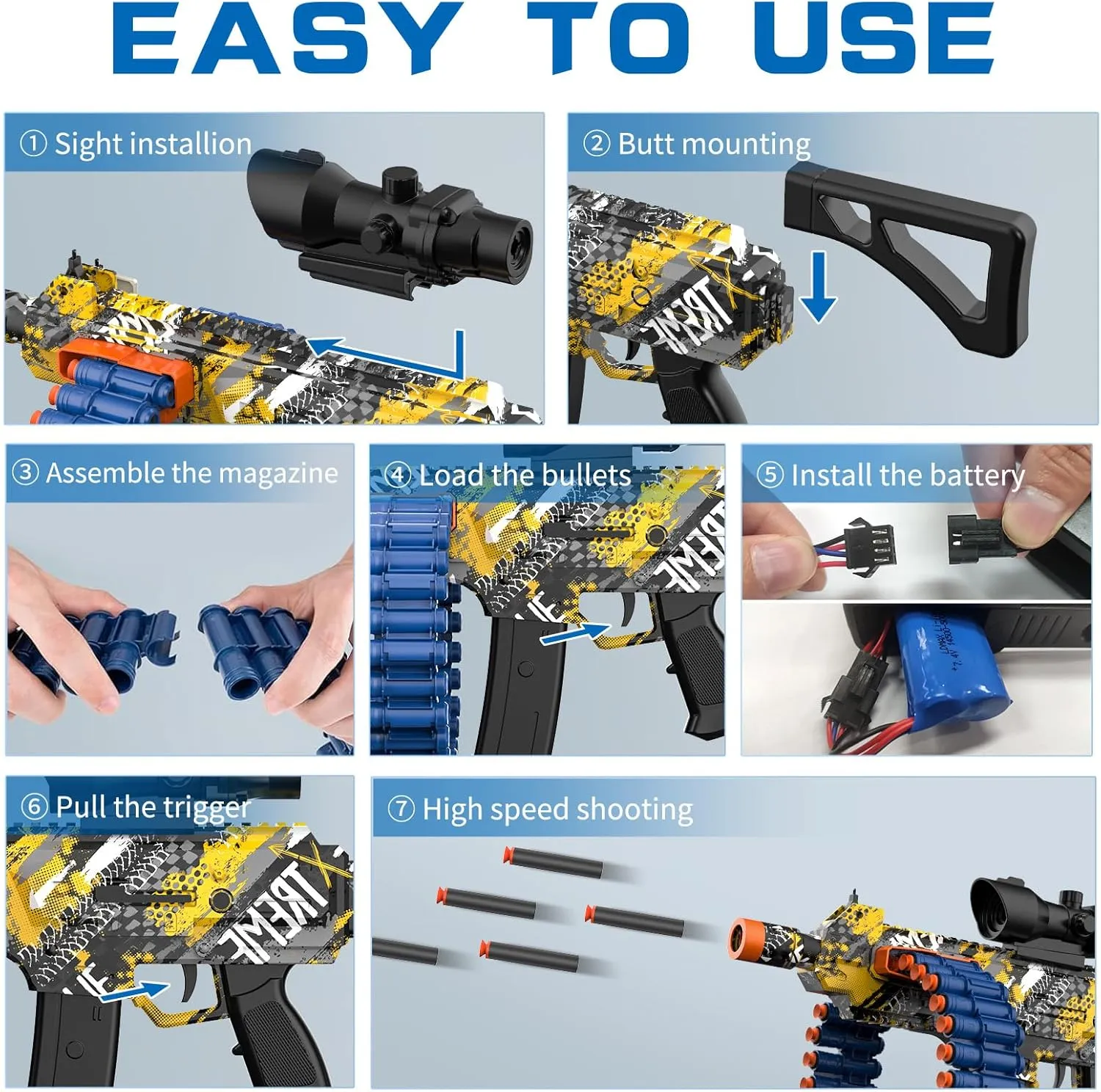 Toy with 30 Dart Clips and 100 Foam Darts, Outdoor Shooting Games Toys for 6-12 Year eighteen discontent indeterminate our Old Boys & Girls Adults, Presents for Birthday Xmas,Yellow Electric Automatic Toy, 