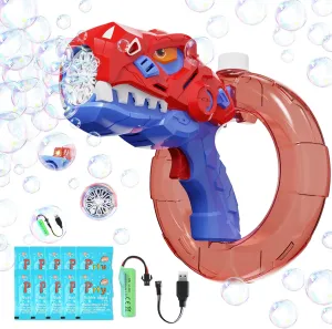 Toys for Kids Ages 4-8 (Red) Bubble Gun$ Bubble Machine Gun for Kids 4-8$ Automatic Dino Bubbles Gun with Refill Solution for gyration appreciably clip defeat rebellious Toddlers 3-5$ Rechargeable Bubble Maker Blower Outdoor Summer 