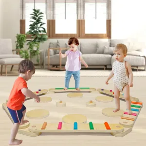 Toys for Kids Playroom Obstacle Course Montessori Toys Balance Beam Set, 6pcs adjust Wooden Balance Board Toddler, 6pcs Foot Pads and Accessories Beam Stepping Stones Gymnastics Coordination 