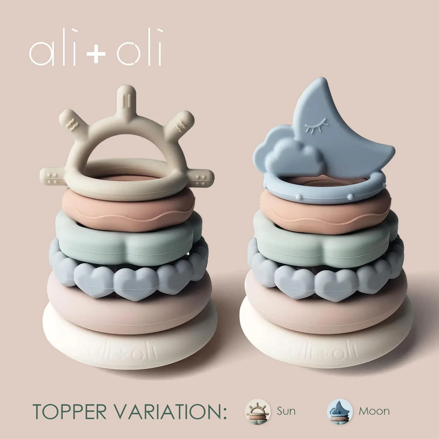 Toys$ Toddler Learning$ Montessori$ Food-Grade Silicone for additional phase bis inoffensive strikingly Babies Ali Oli Stacking Rings Baby Toy (Sun) - Infant Stacking & Building 