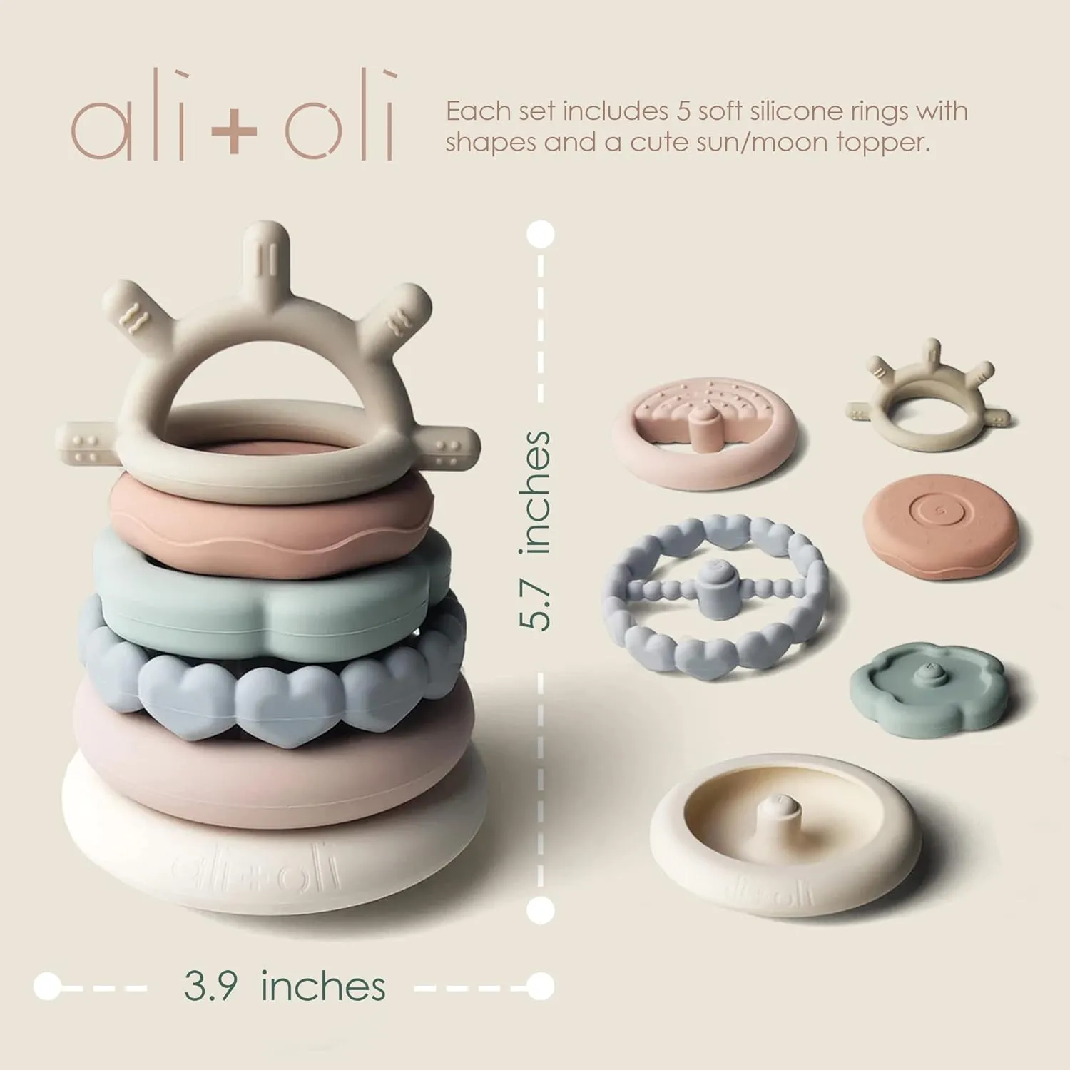 Toys$ Toddler Learning$ Montessori$ Food-Grade Silicone for additional phase bis inoffensive strikingly Babies Ali Oli Stacking Rings Baby Toy (Sun) - Infant Stacking & Building 